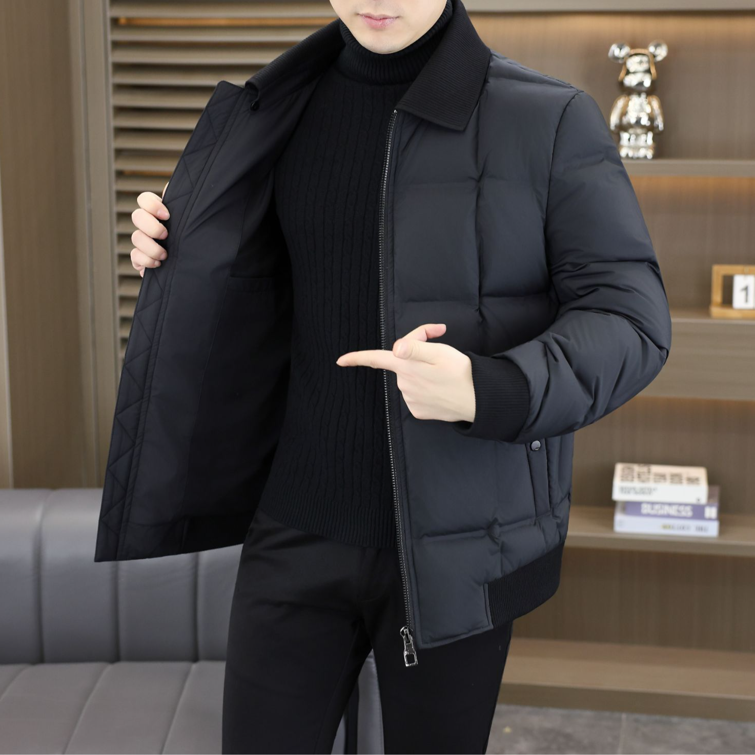 【SJ】男士翻领拉链保暖外穿户外加厚时尚冬装羽绒服短款80668