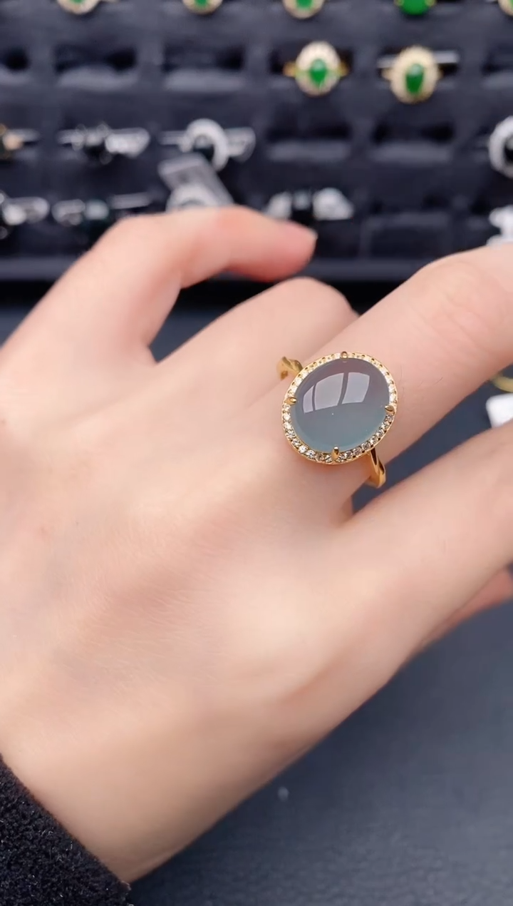 银S925镶嵌戒指翡翠天然a货翡翠330