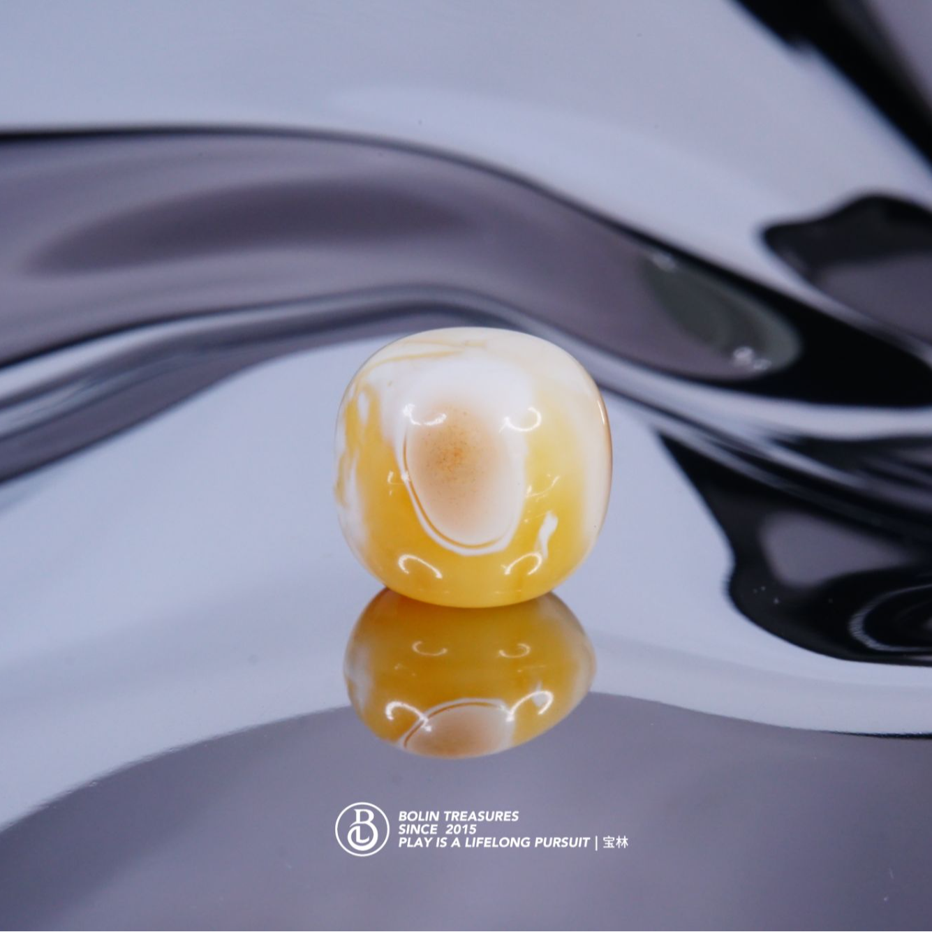 13mm橘咖彩沁溶洞老型单珠H 天然琥珀蜜蜡精品文玩配饰