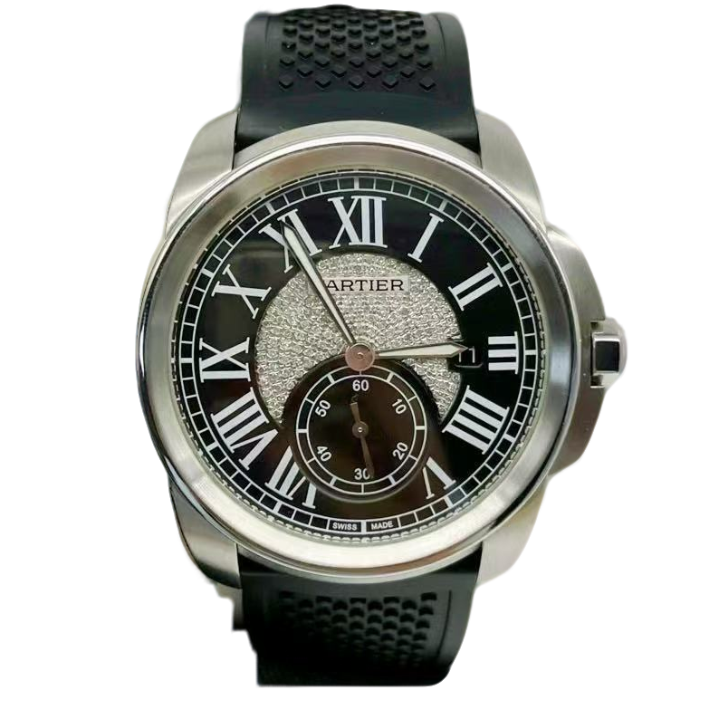 99新 Cartier/卡地亚 卡利博黑盘W7100041/42mm/满天星后钻机械表