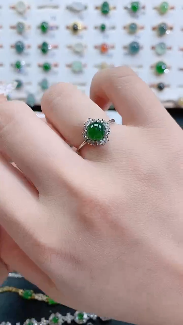 银S925镶嵌戒指翡翠天然翡翠