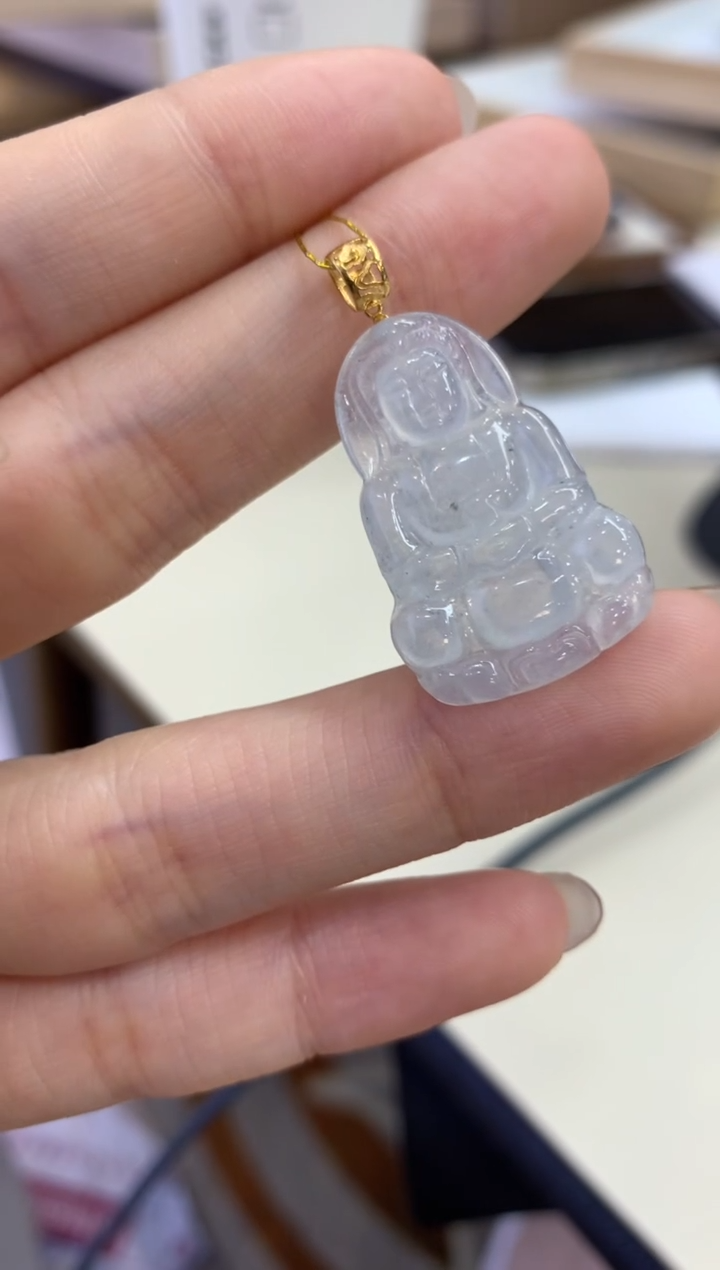 翡翠18K金镶嵌吊坠(不含链)观音