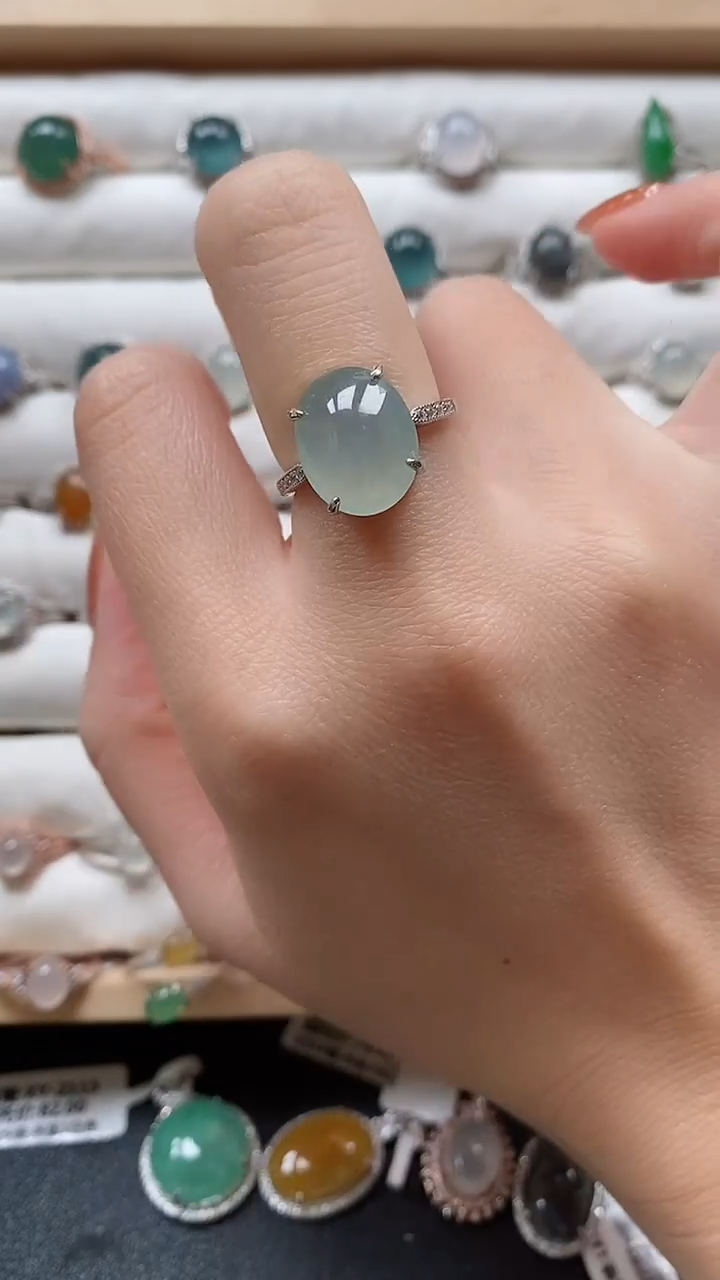 【闪购商品】翡翠戒指银S925镶嵌一物一证一礼盒