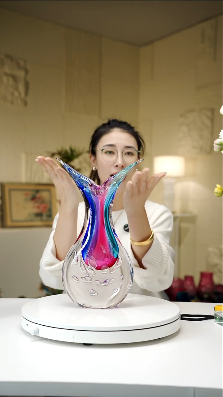 手工艺品琉璃鱼尾瓶三色花器摆件