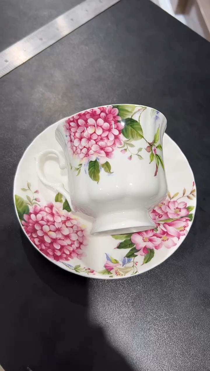 杯子骨瓷（简装）绣球花咖啡杯碟一套+骨瓷咖啡勺