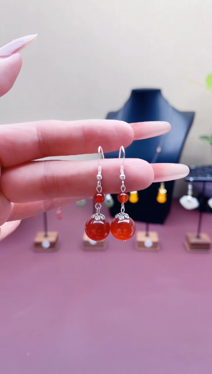 未镶嵌耳饰玛瑙/玉髓00红色2颗