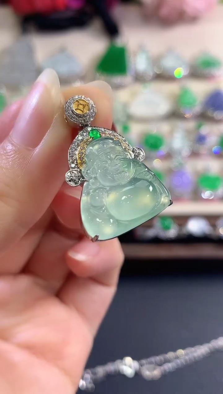 吊坠(不含链)18K金镶嵌翡翠B221