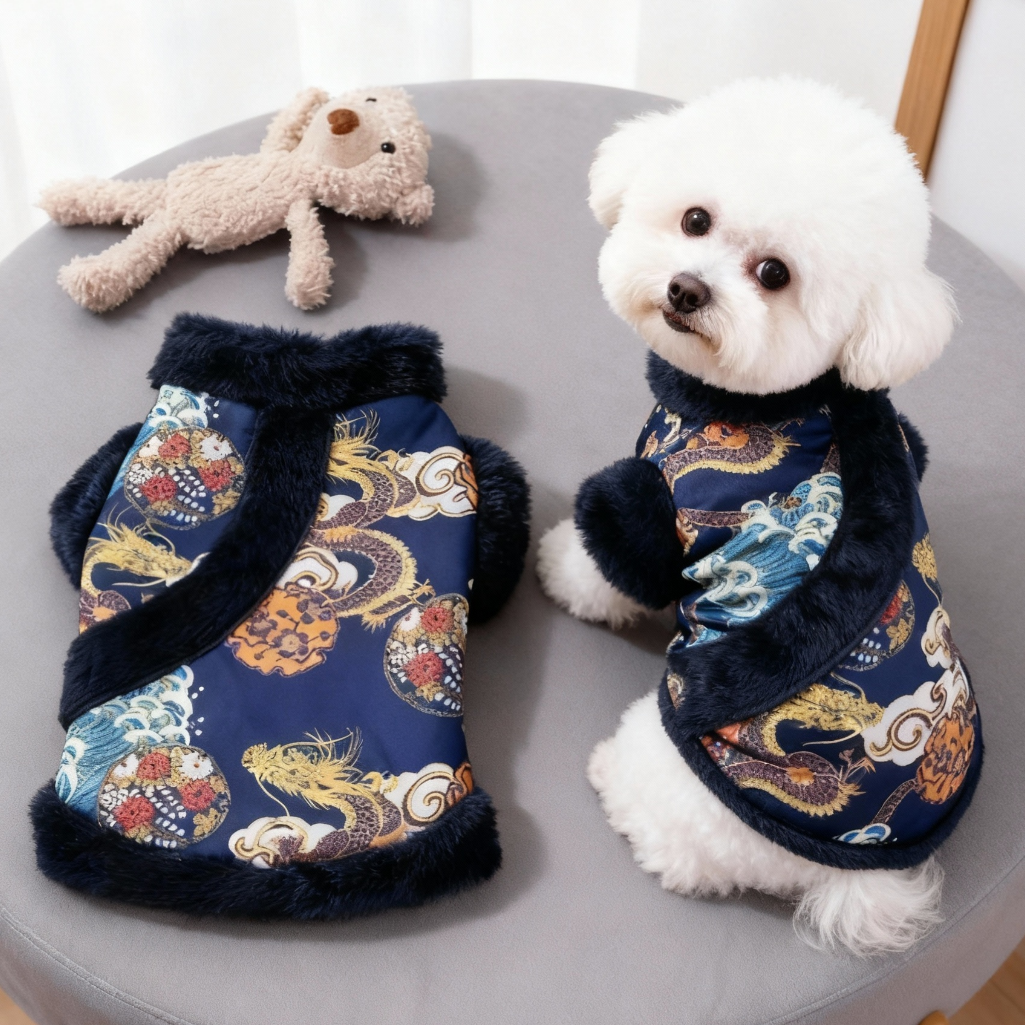 小狗狗衣服秋冬保暖喜庆龙袍装比熊泰迪博美中小型犬猫咪加绒服饰