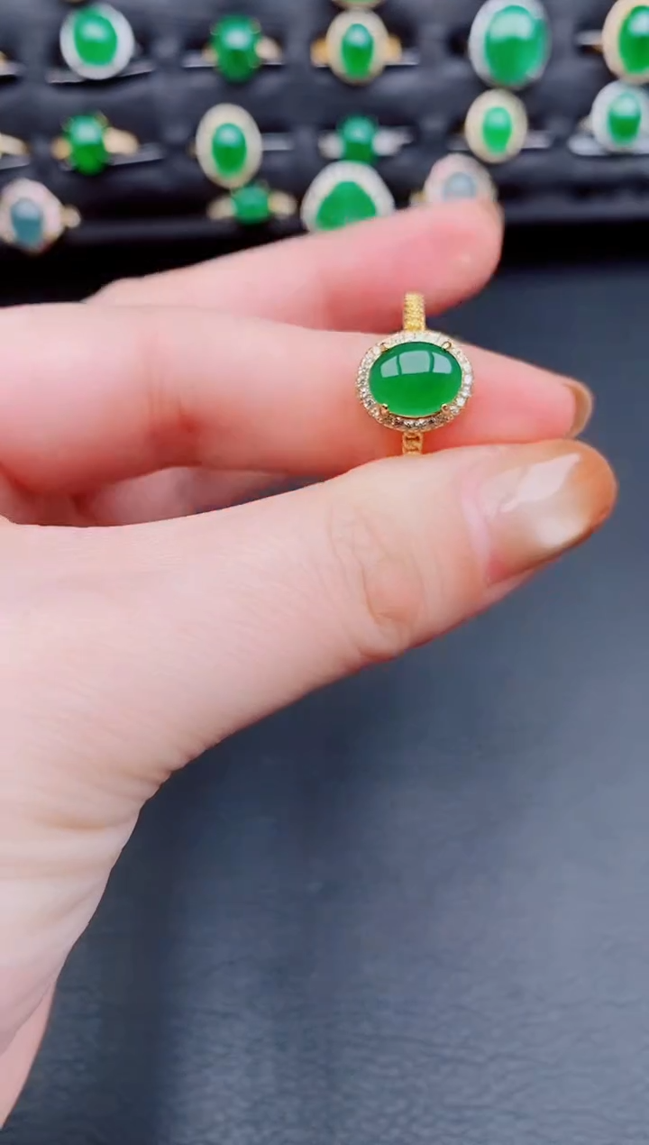 【闪购商品】翡翠戒指银S925镶嵌天然a货翡翠54