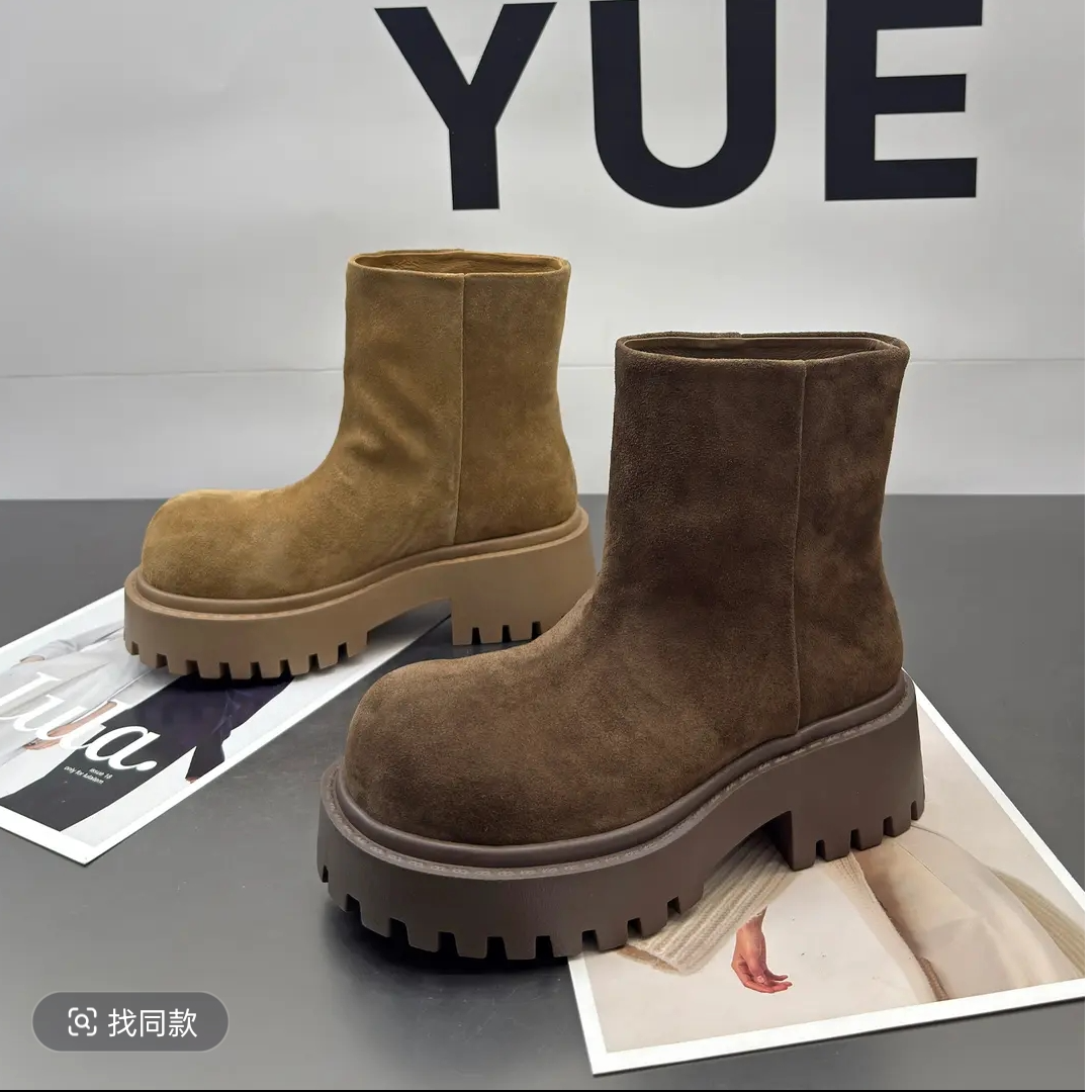 欧货真皮大头马丁靴女厚底秋冬新款烟筒靴复古切尔西短靴