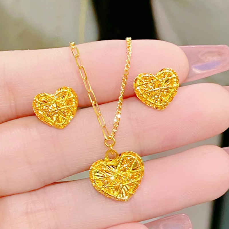 吊坠足银 女款气质时尚轻奢百搭精致精美拉丝爱心戒指耳钉套链