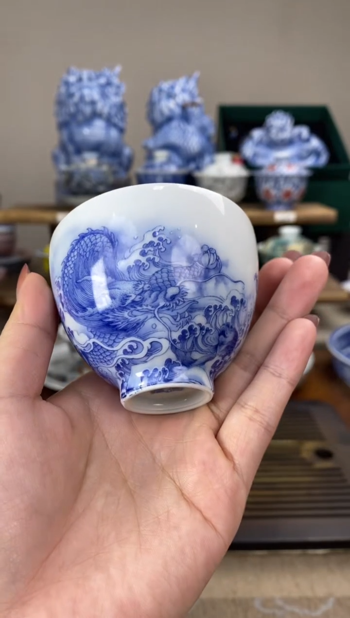 【闪购商品】青花鱼化龙鸡心杯