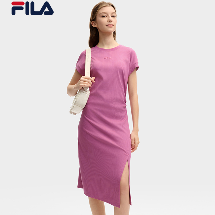 FILA 斐乐官方女子针织连衣裙2025夏新款时尚休闲基础无袖开叉裙