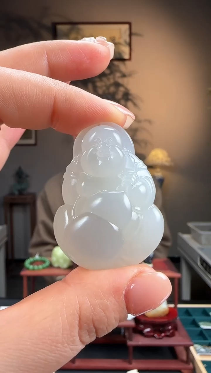 【闪购商品】和田玉吊坠未镶嵌烟紫俏色弥勒佛j3245