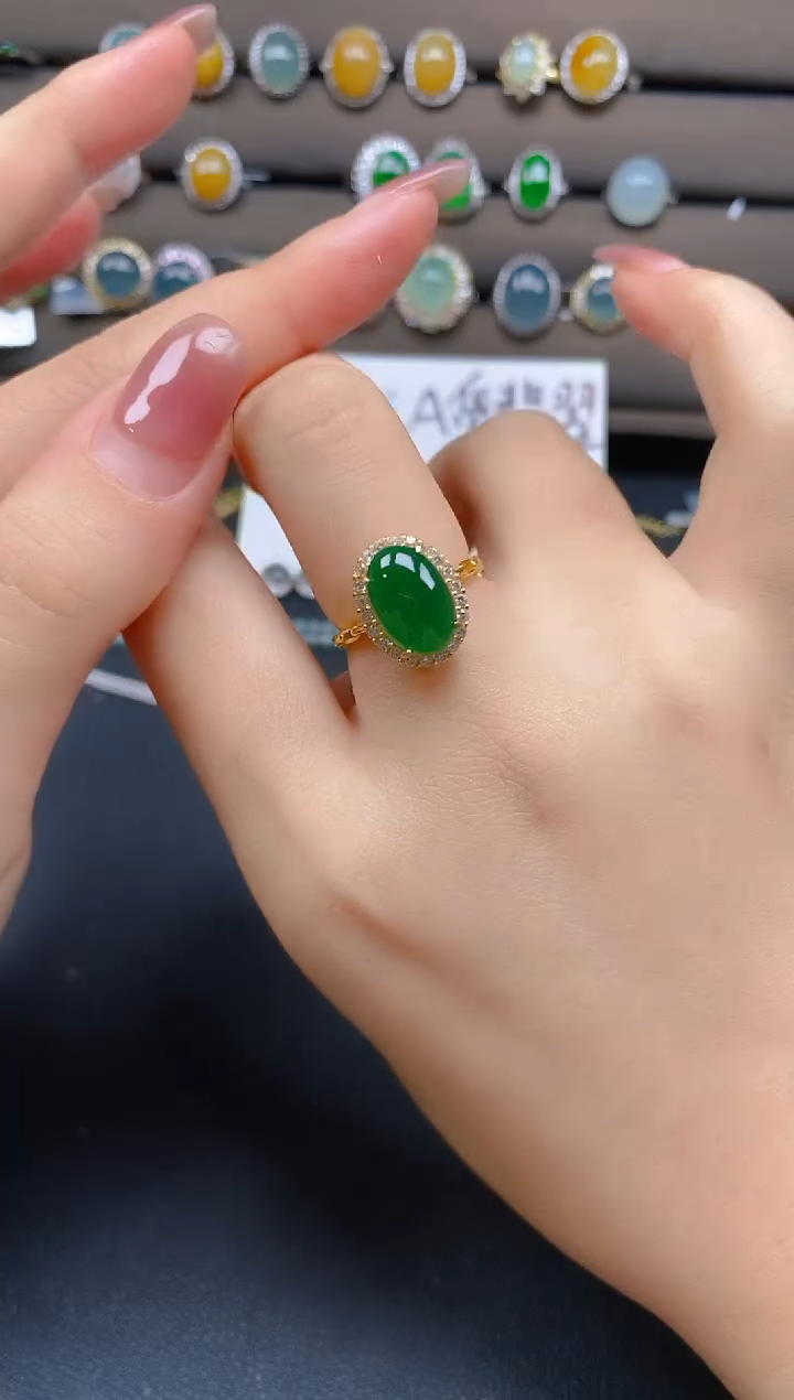 翡翠戒指银S925镶嵌100
