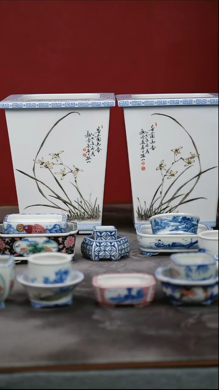 其他陶瓷对盆名家之作四方镶器