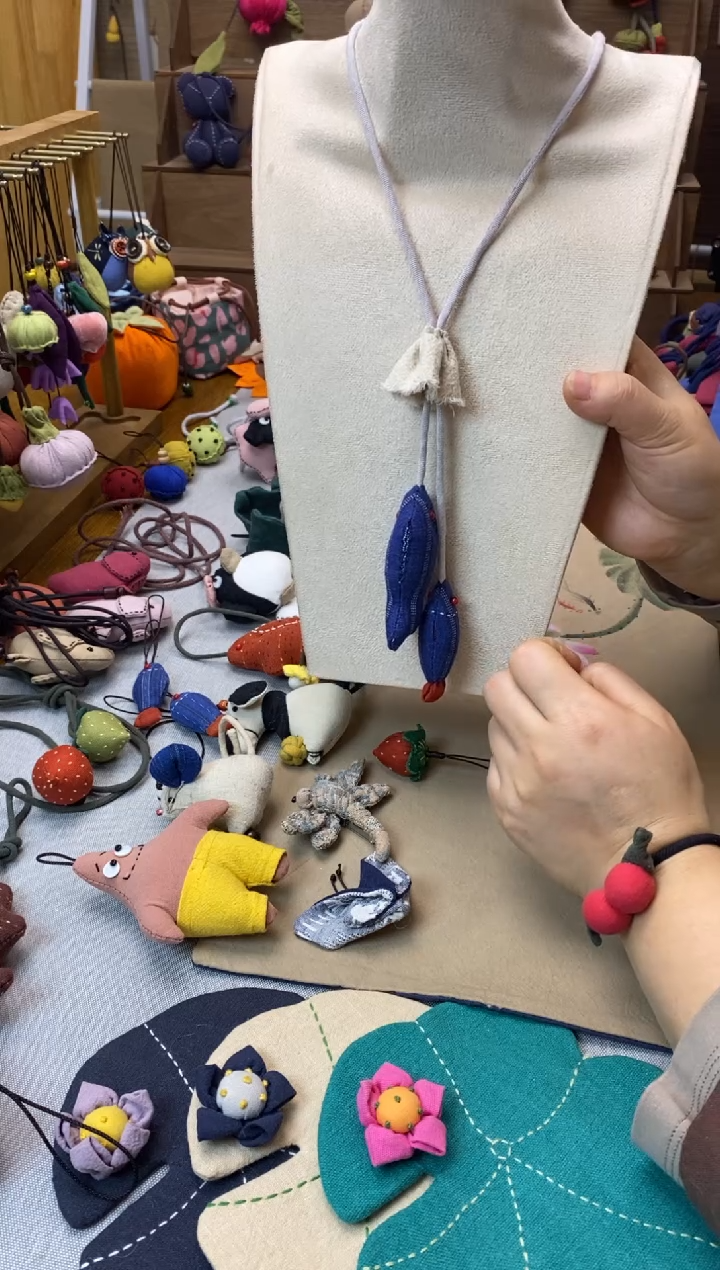 土布 大小鱼项链