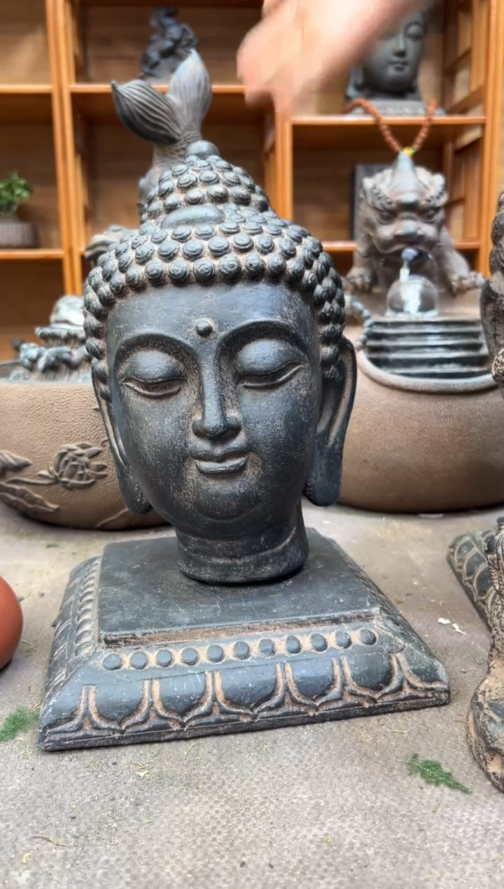 陶土【火山泥】小佛首+莲花底座