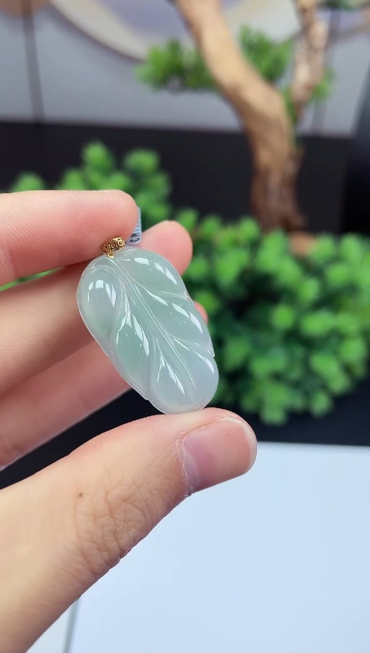 吊坠(不含链)18K金镶嵌翡翠叶子-@@CMT1032-1
