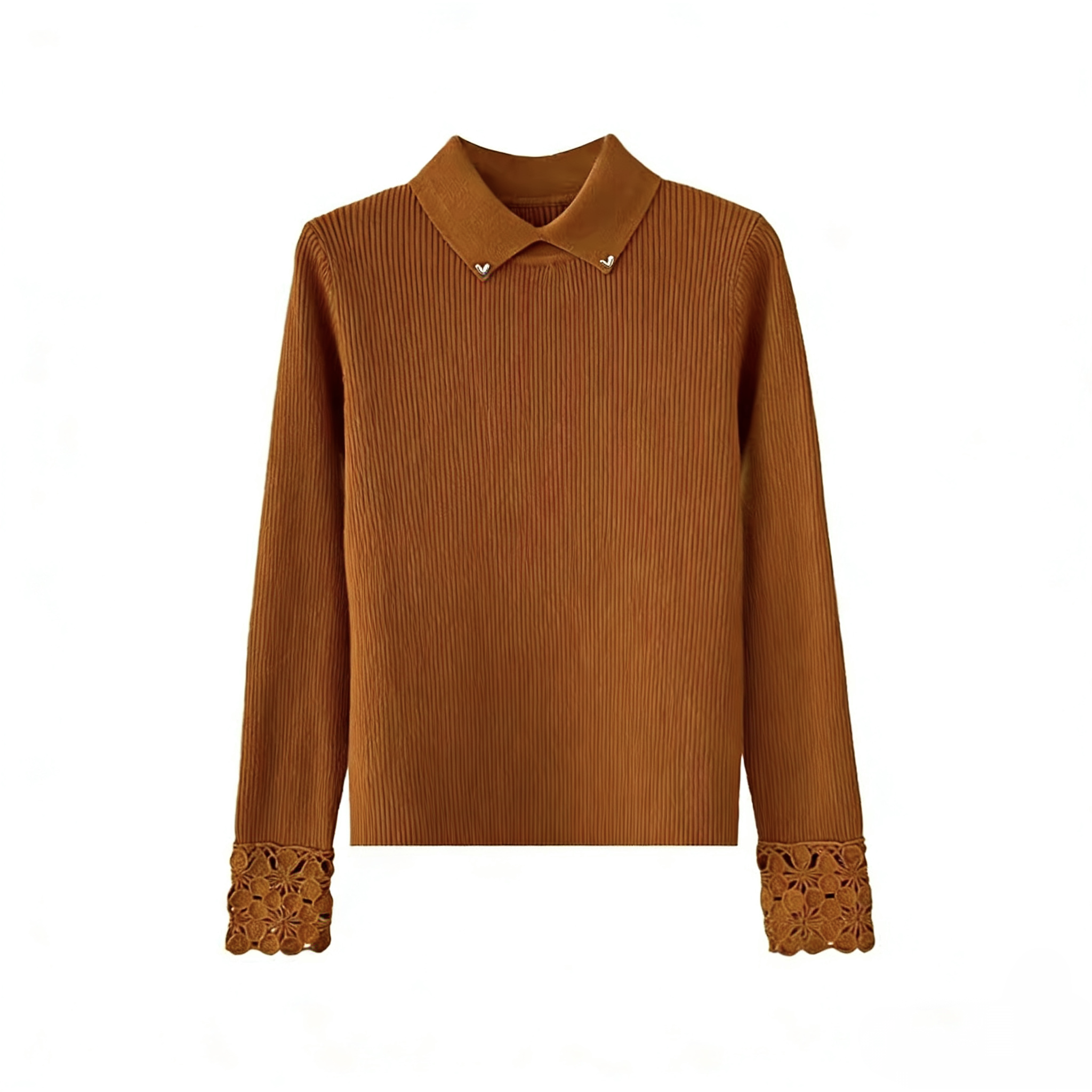 花边翻领针织毛针织衫时尚绵绒套头衫百搭衬衫秋冬高领