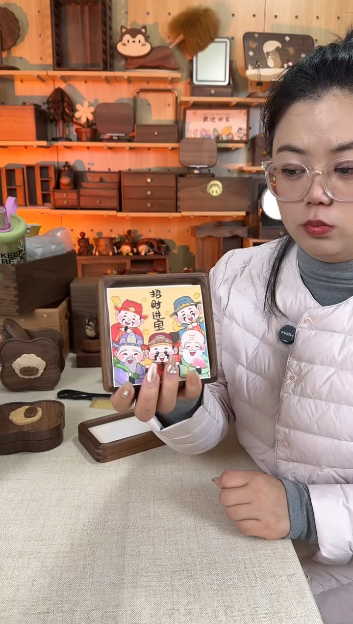 木黑胡桃实木方形相框财神卡纸款