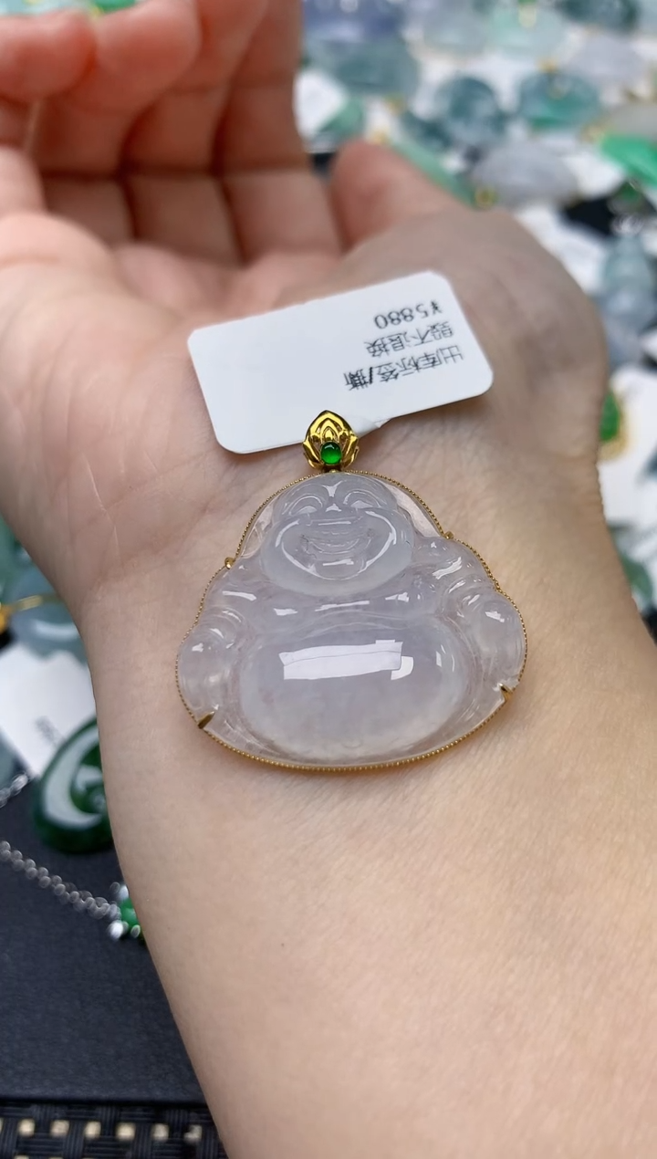 颈饰18K金镶嵌翡翠天然缅甸A货翡翠