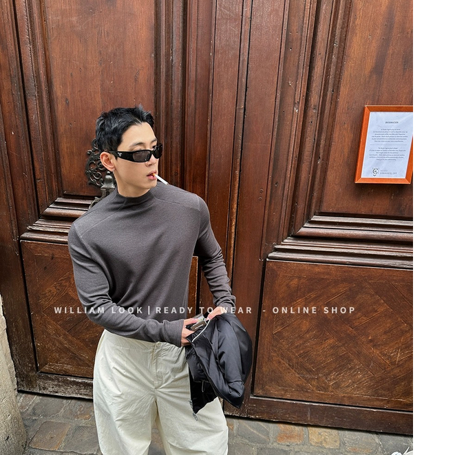 威廉威【科学怪人】new cut时装剪裁小高领包裹感磨毛保命T恤A920