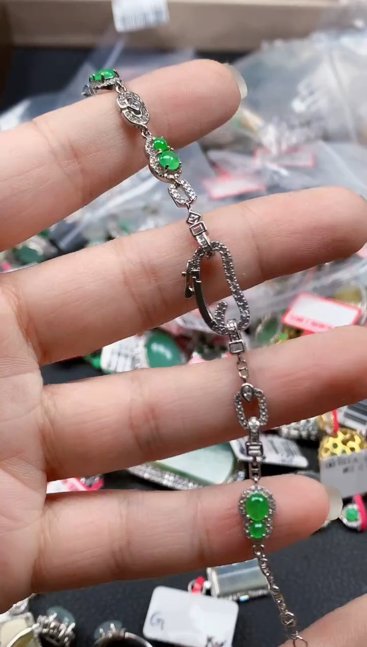 银S925镶嵌戒指翡翠天然A货缅甸翡翠