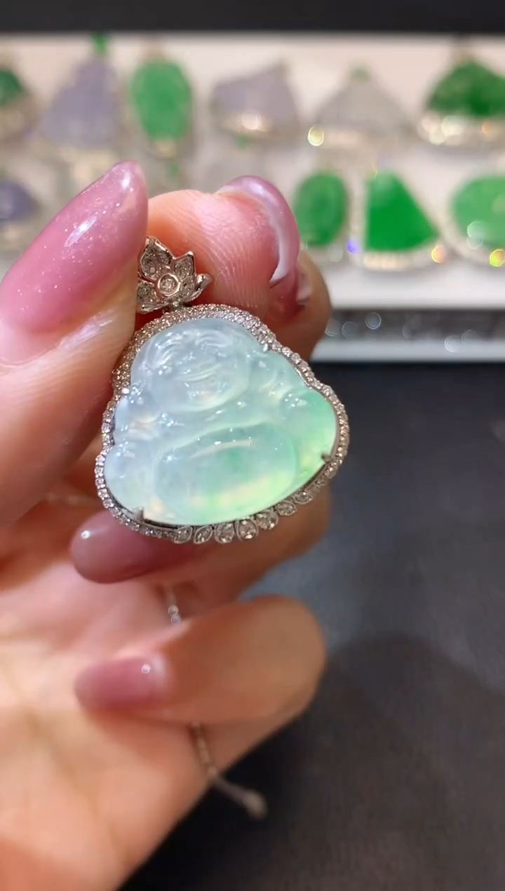 翡翠18K金镶嵌吊坠(不含链)A105