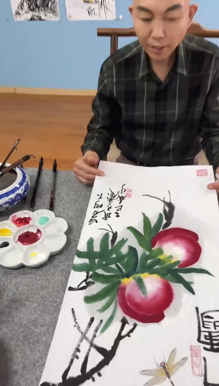 国画武天庆寿桃图