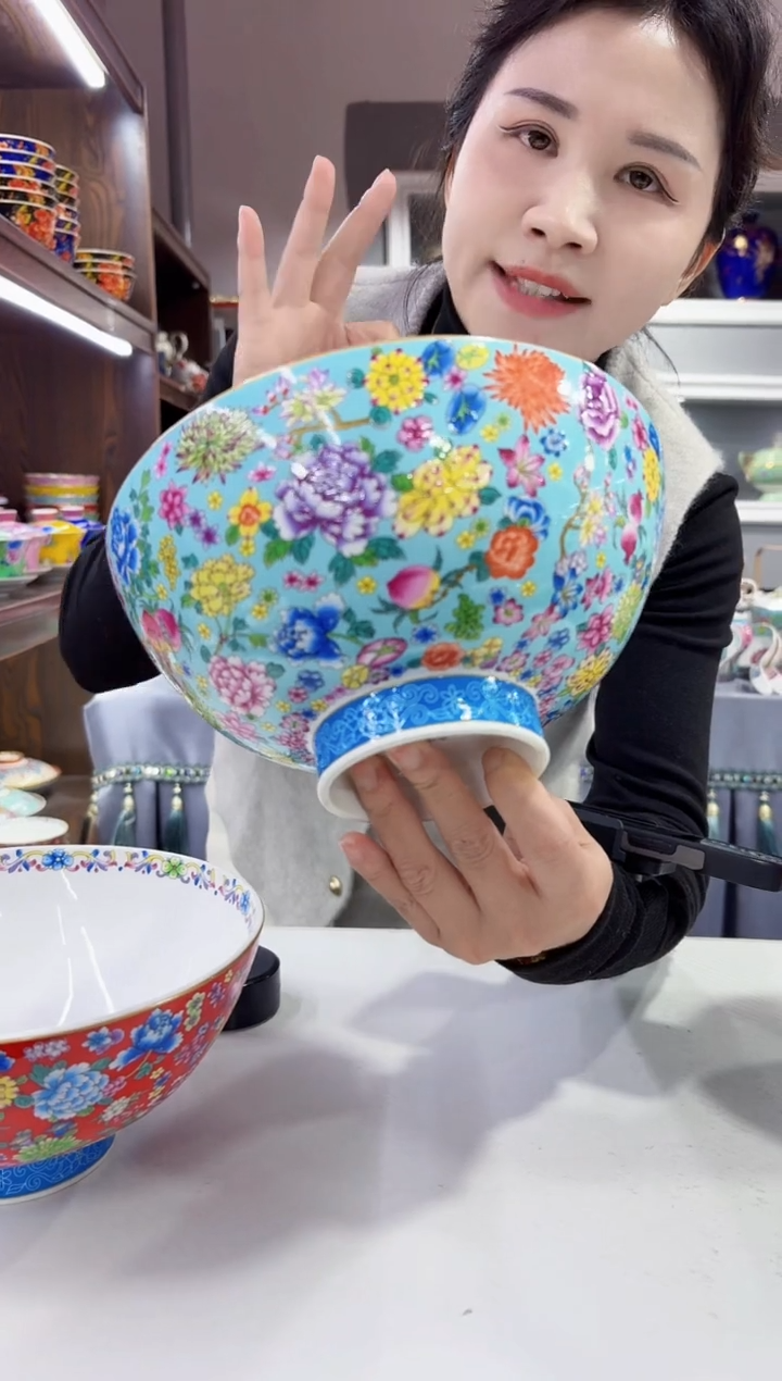 珐琅8英寸汤碗1个景德镇陶瓷