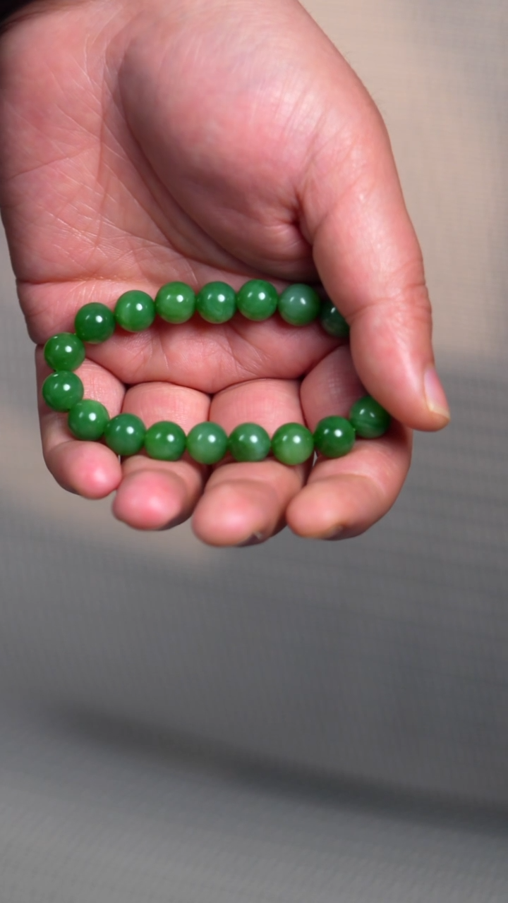 未镶嵌手链和田玉H**z10mm粉绿带猫