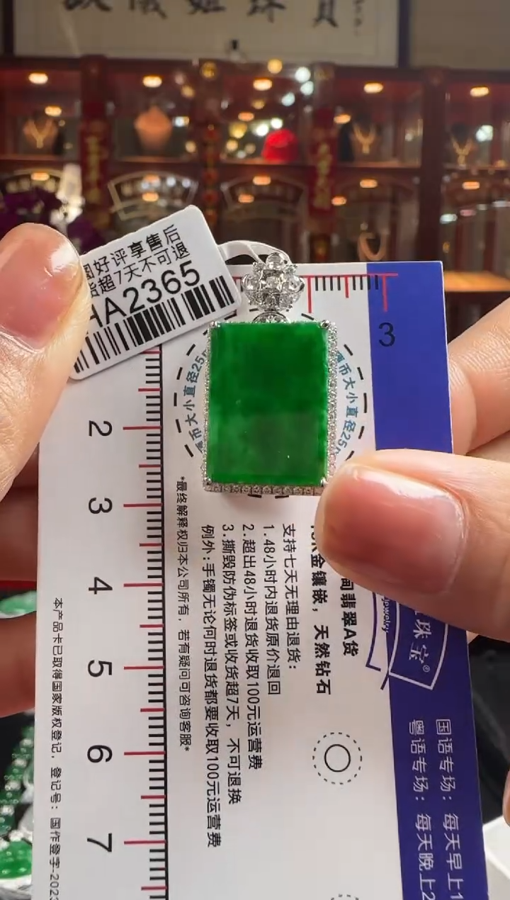 【闪购商品】翡翠颈饰18K金镶嵌HA2365冰辣绿无事牌