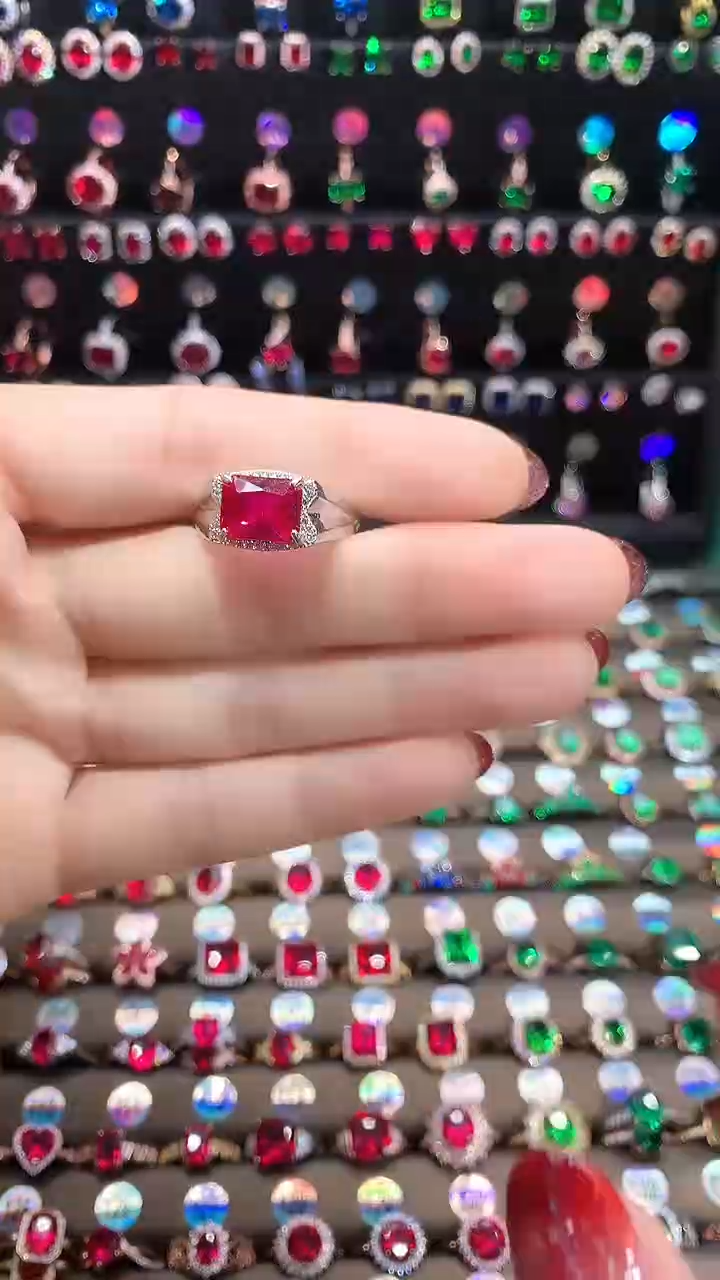 【闪购商品】红宝石戒指银S925镶嵌白金色1111