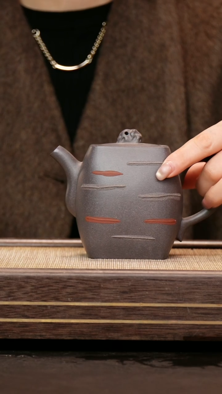 茶壶紫砂青灰泥 泥绘方器240cc