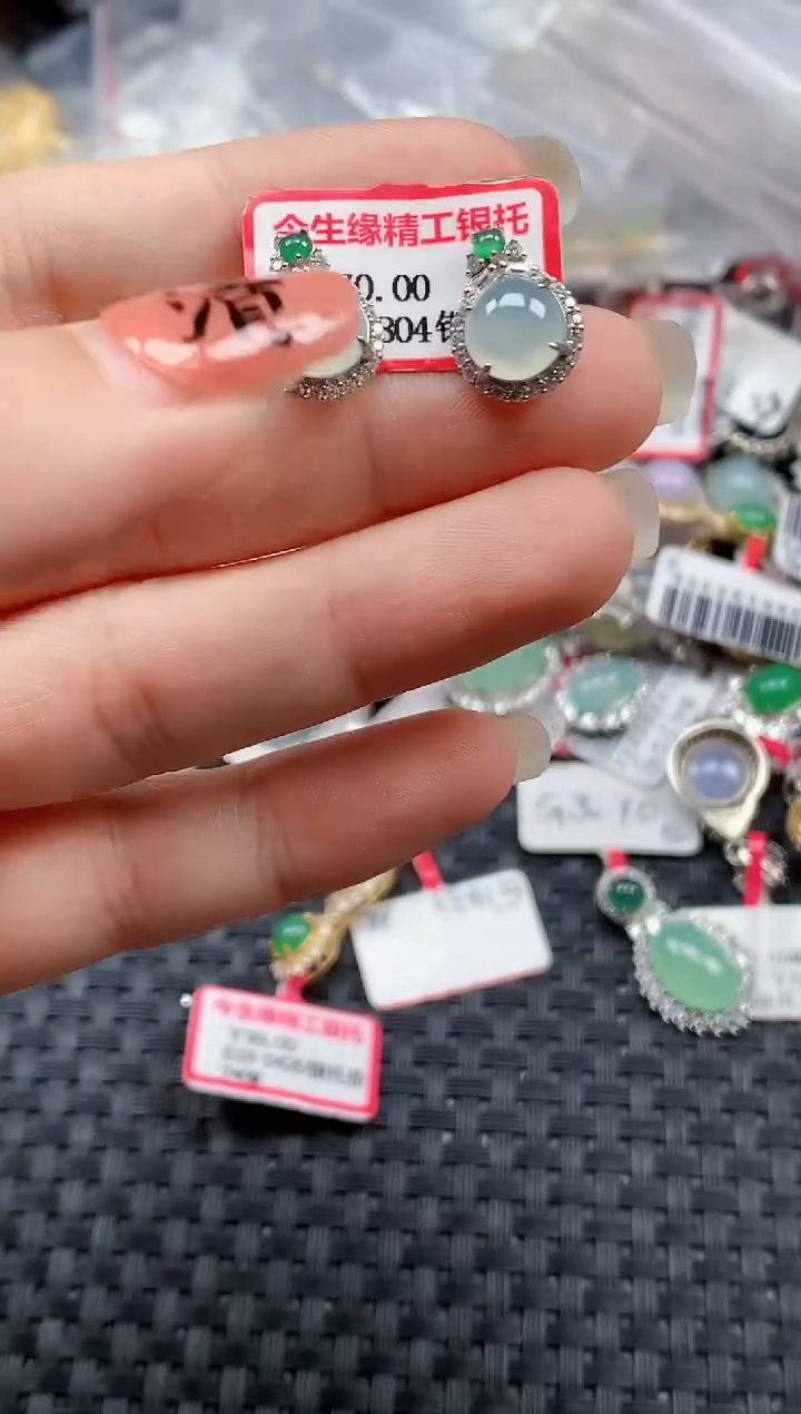 银S925镶嵌戒指翡翠天然A货缅甸翡翠