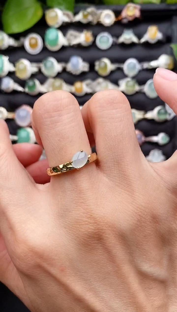 【闪购商品】翡翠戒指银S925镶嵌缅甸天然A货翡翠33  4-10