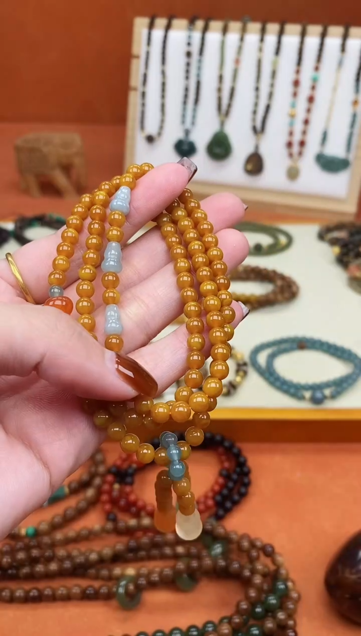 手链蜜蜡未镶嵌05老蜡葫芦多圈手串