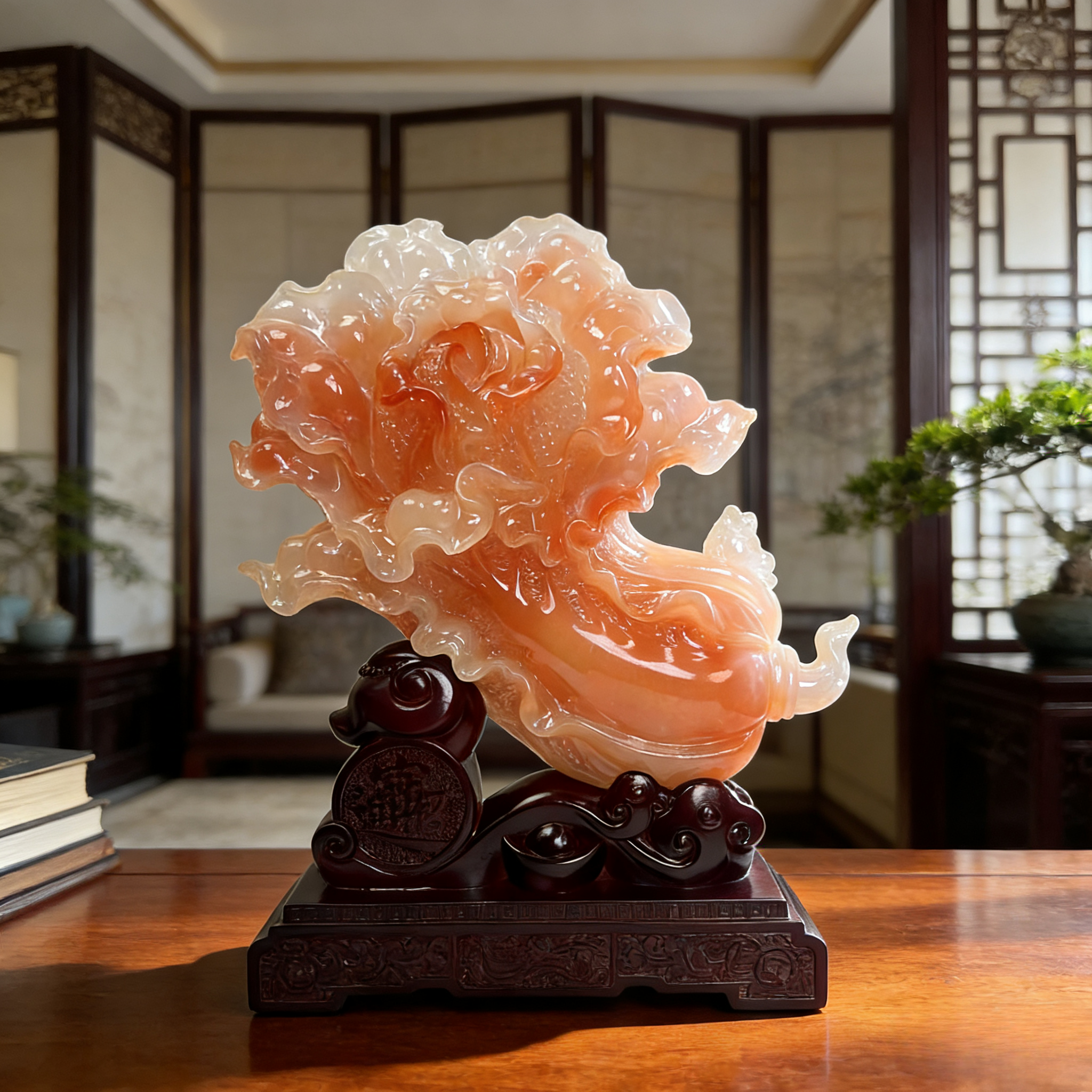 （百财如意）红飘花玉色高档创意白菜新中式前台客厅玄关装饰摆件YC