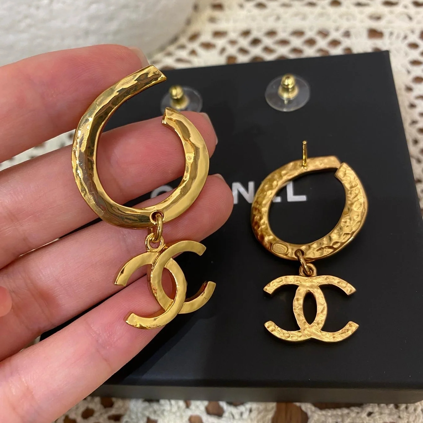 未使用 Chanel/香奈儿 经典双C浓金色素面耳环时尚精致22S/ZG0092