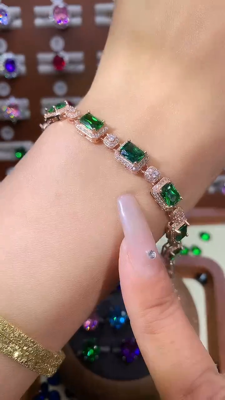 无925银莎弗莱绿手链玫瑰金