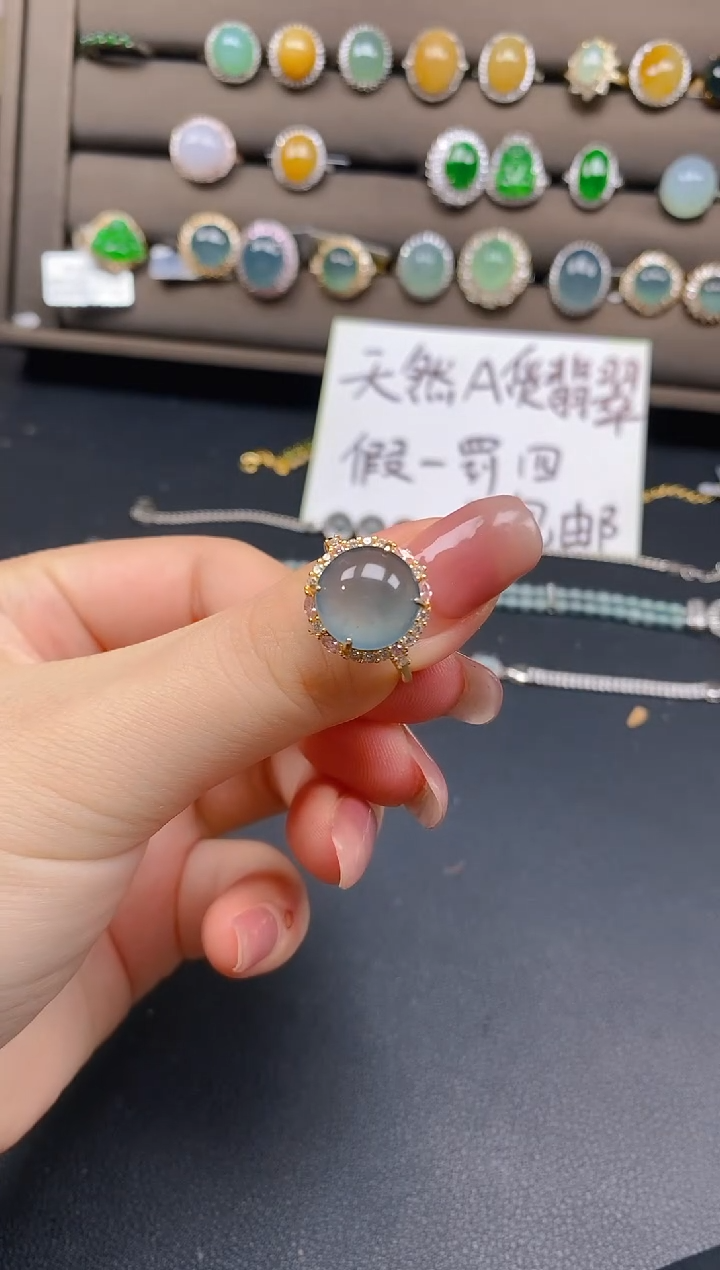 翡翠戒指银S925镶嵌90