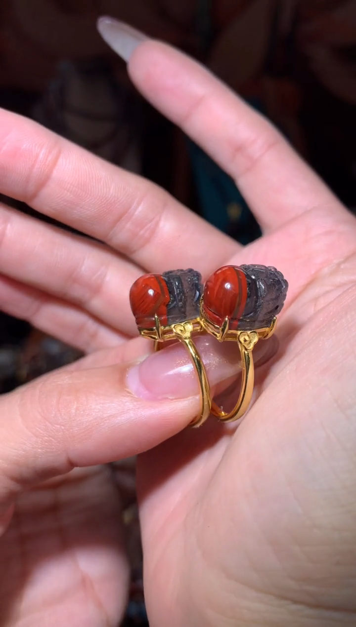 未镶嵌珠宝半成品水晶红极光貔貅戒指多样性发其1