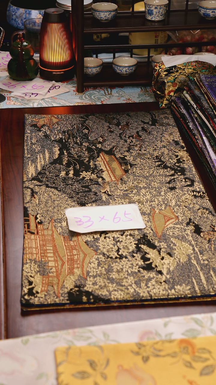 【西阵织登鹳雀楼黑金双面】中国风干泡织锦茶席33*65