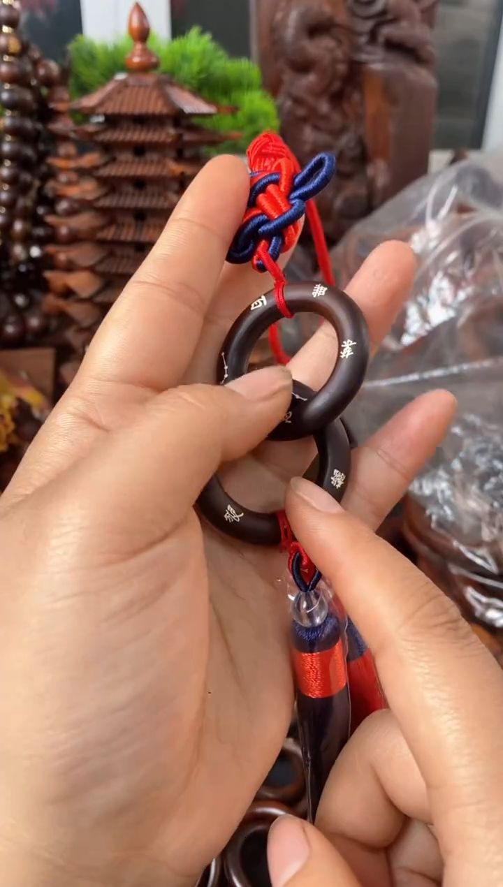 【闪购商品】木枣木玉化镶银百无禁忌小乾坤圈+流苏