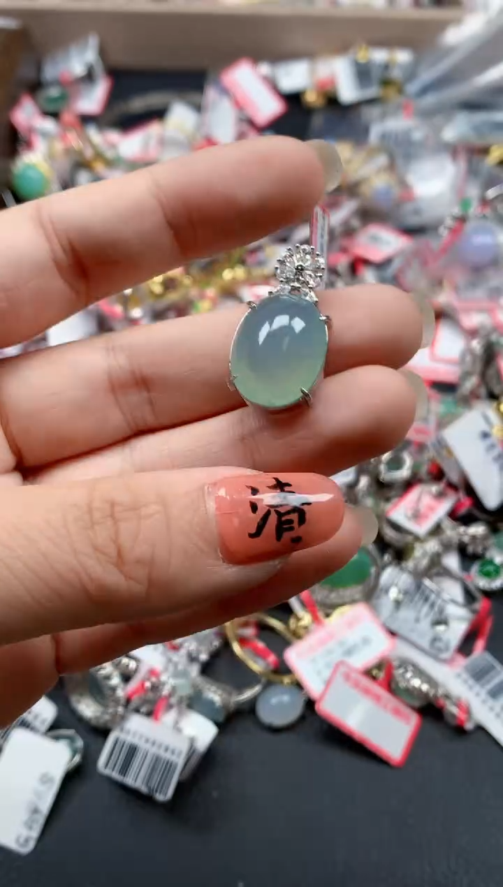 银S925镶嵌戒指翡翠天然A货缅甸翡翠