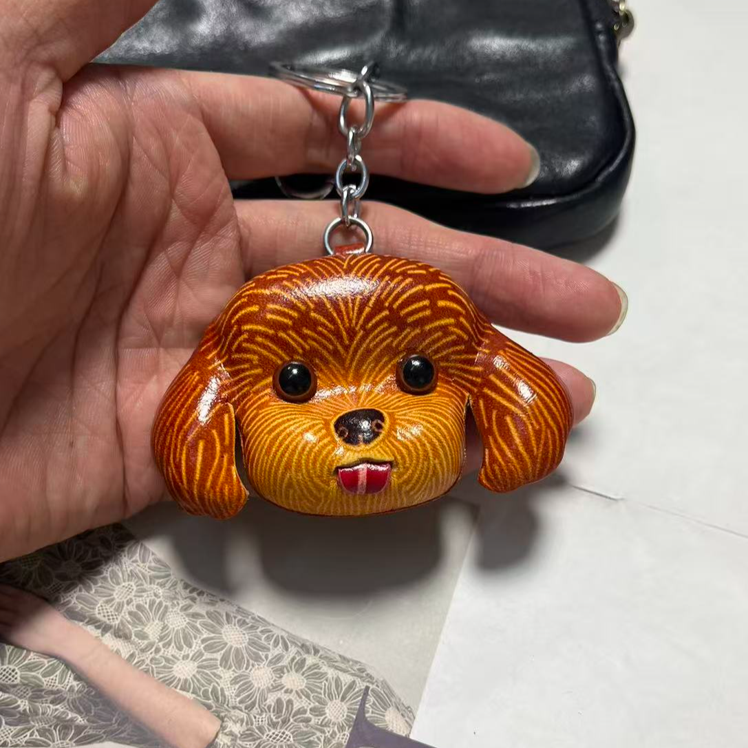 可爱泰迪公仔真皮挂件头层牛皮高温塑形钥匙挂件