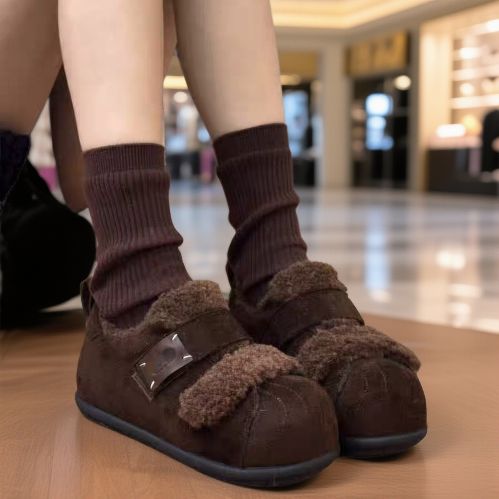 988毛毛贝壳大头鞋女厚底保暖冬季新款德训勃肯板鞋加绒棉鞋女