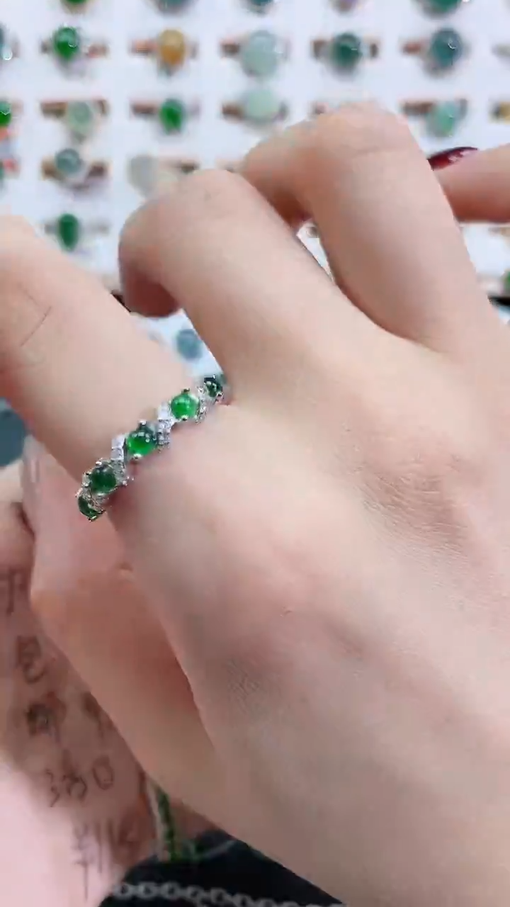 银S925镶嵌戒指翡翠天然翡翠
