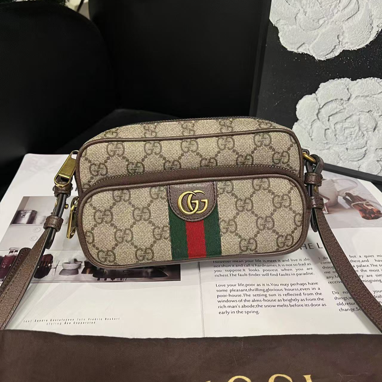 95新 GUCCI/古驰 老花Ophidia相机单肩包B1239